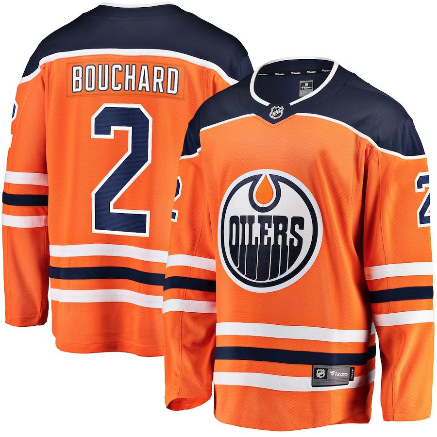 Men Edmonton Oilers #2 Evan Bouchard Fanatics Branded Orange Home Breakaway NHL Jersey